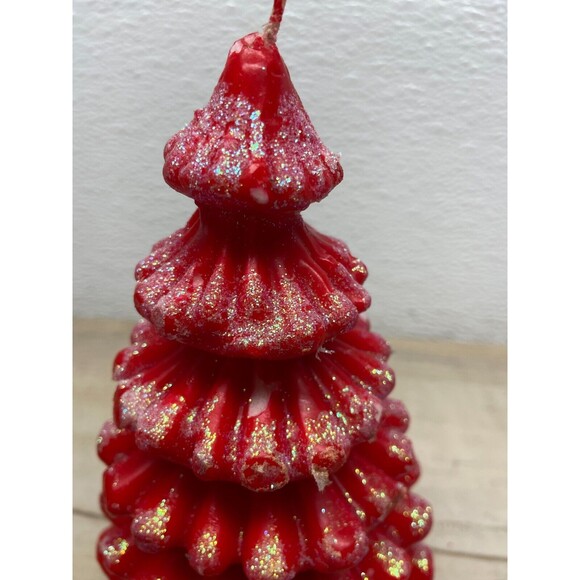Vtg Christmas Tree Candle Red Wax Glitter 7"x3" - Picture 4 of 8